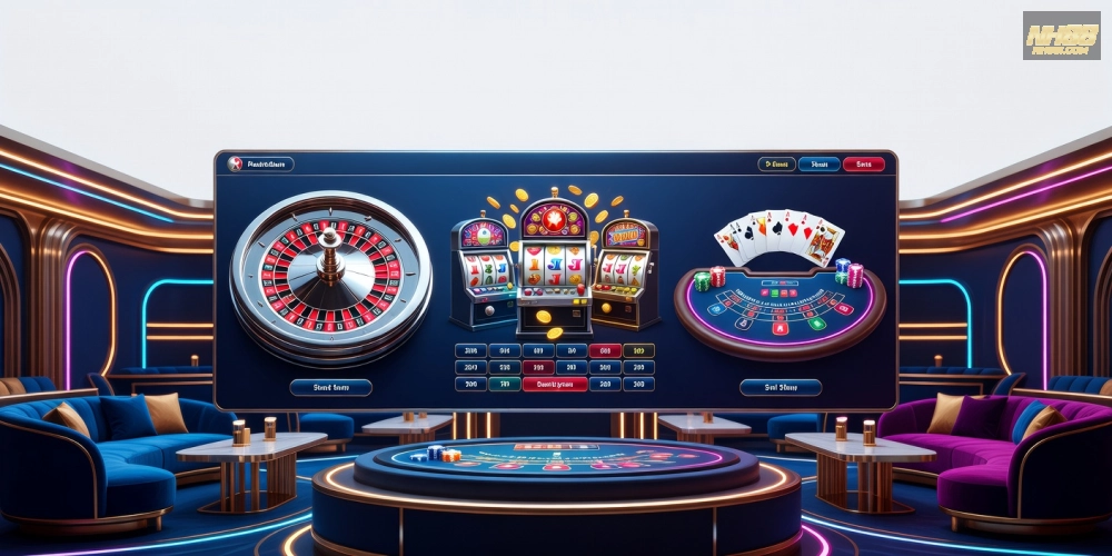 Minh họa giao diện casino nh88 hiện đại với các trò chơi phổ biến