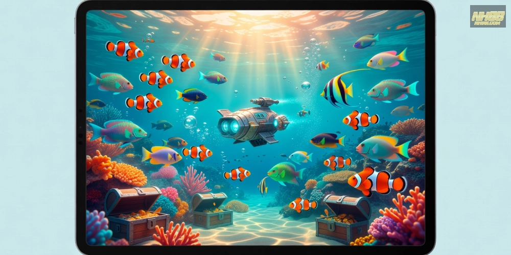 Giao diện game Đại Dương Vô Tận trong game bắn cá nh88 với cá đa dạng và hiệu ứng đặc sắc