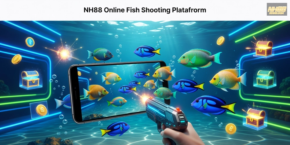 Minh họa khái niệm game bắn cá nh88 với giao diện sống động và các yếu tố hấp dẫn