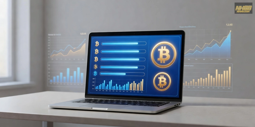 Minh họa khái niệm đào Bitcoin trên nền tảng NH88 với giao diện đơn giản