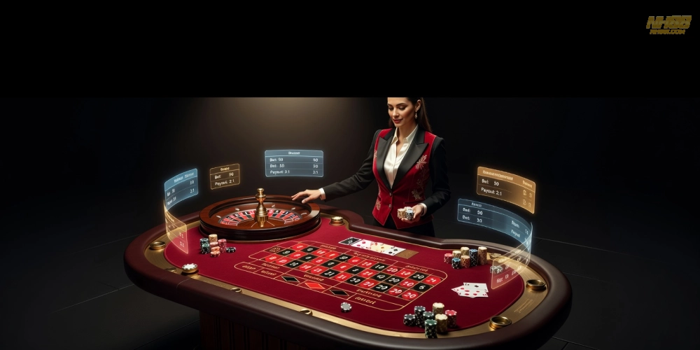 Giao diện live casino nh88 từ Pragmatic Play với dealer xinh đẹp và bàn chơi roulette sống động