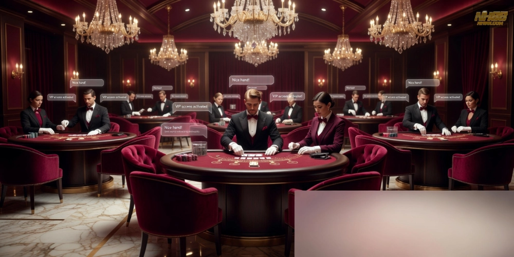 Giao diện VIP lounge trong live casino free nh88 với dealer chuyên nghiệp và bàn chơi cao cấp